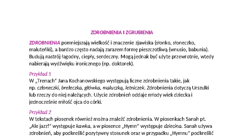 przykłady zdrobnień i zgrubień w literaturze polskiej