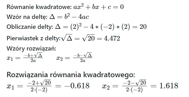 wzór na deltę równania kwadratowego