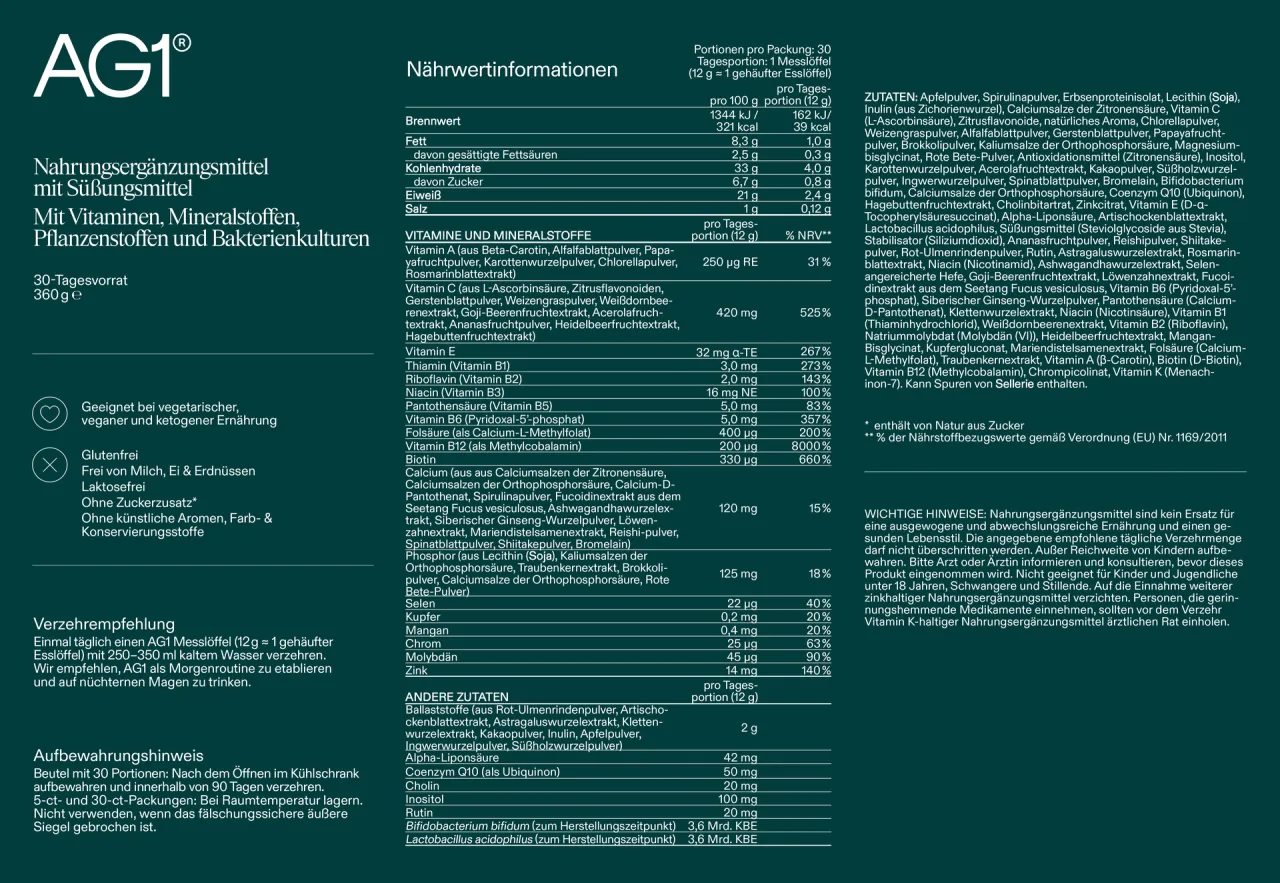 hochwertige Nahrungserg&auml;nzungsmittel Inhaltsstoffe