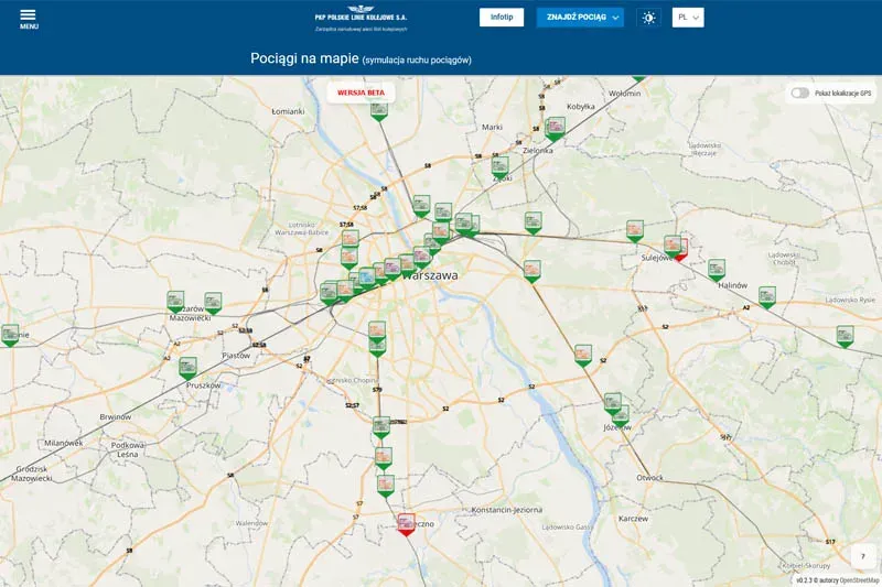 Portal Pasażera PKP PLK mapa pociągów