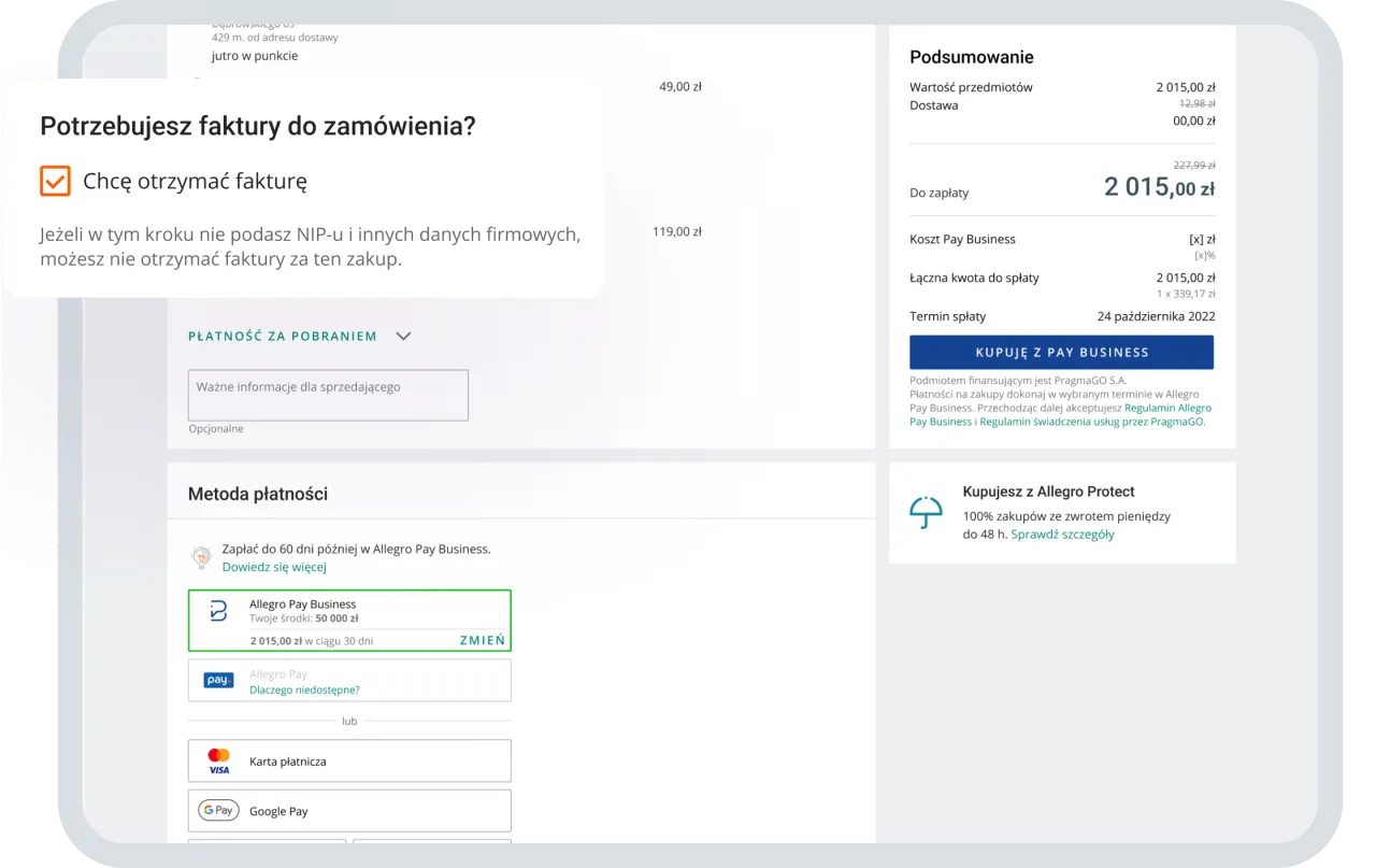 Allegro Business panel faktury