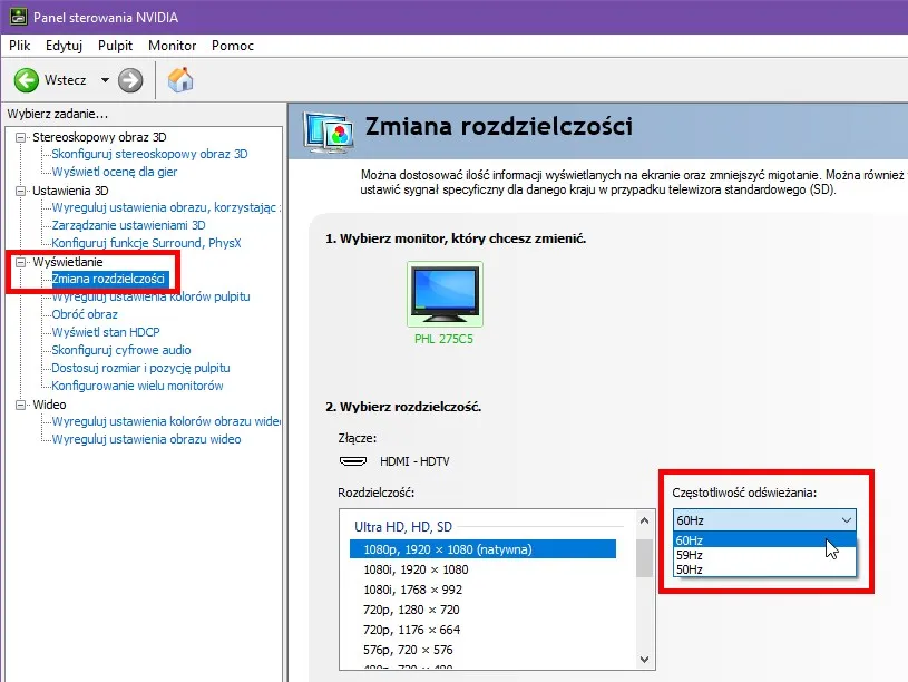 ustawienia wyświetlania windows rozdzielczość odświeżanie