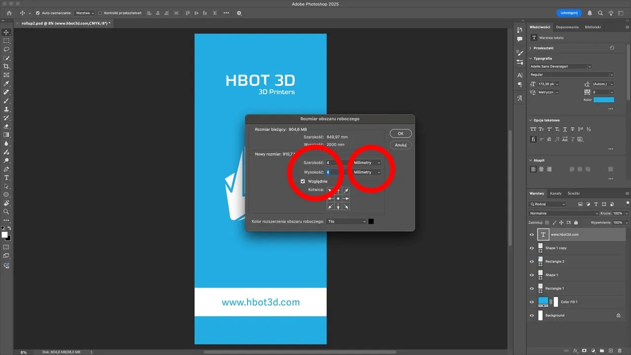 Jak przygotować plik do druku w Photoshopie: okno