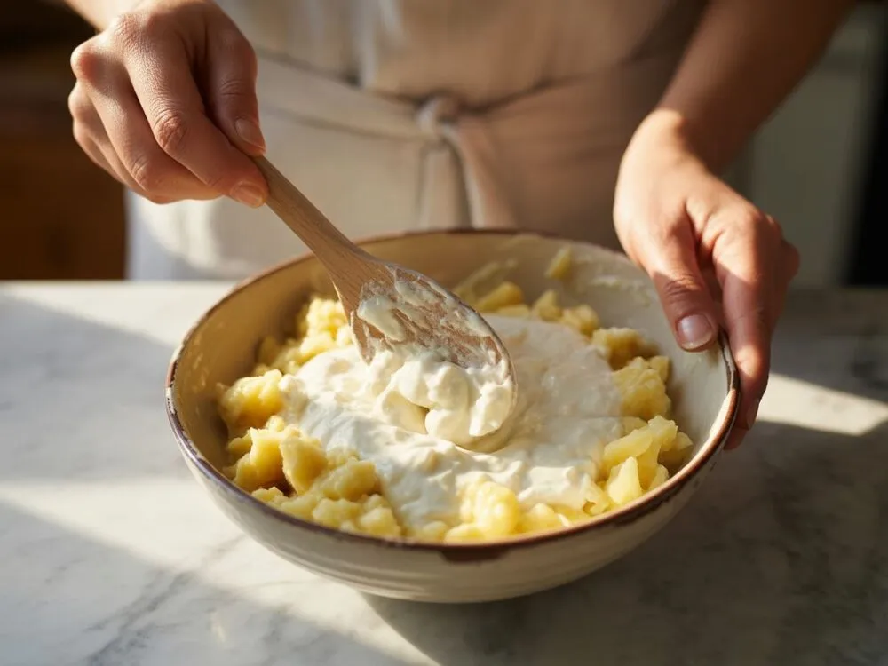 farsz serowy do pierogów, twaróg cukier żółtka