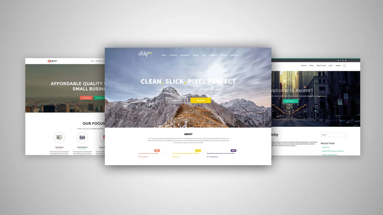 Trzy przykładowe strony internetowe, prezentujące r&oacute;żne motywy WordPress: 