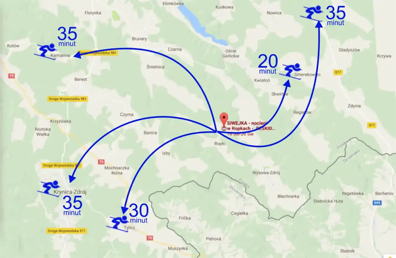 mapa ośrodk&oacute;w narciarskich polska