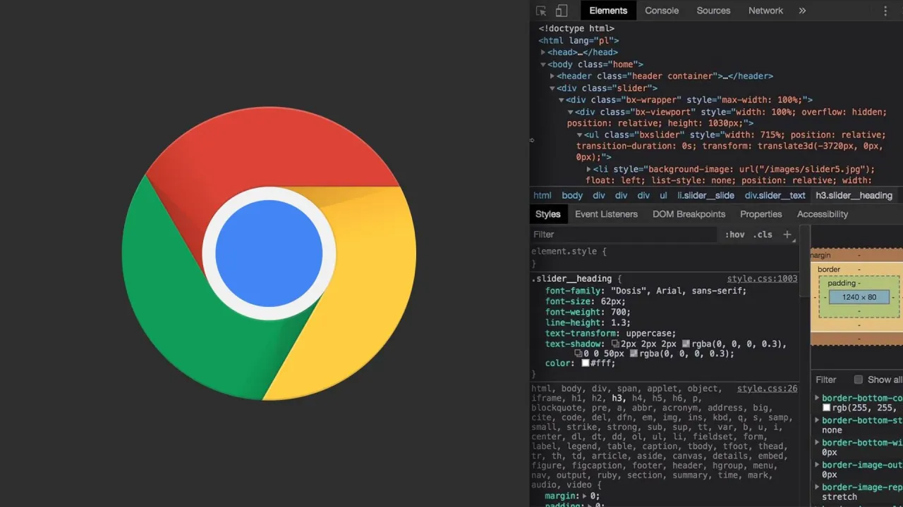 Ikona Google Chrome obok kodu HTML, pokazująca jak zobaczyć kod strony.