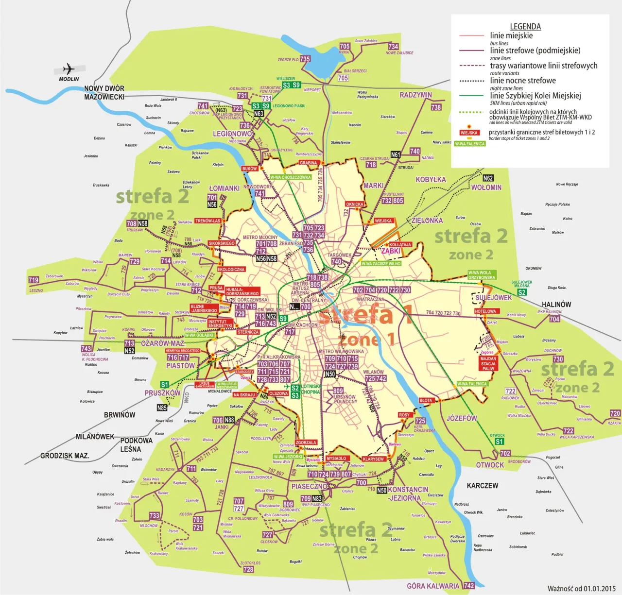 Mapa połączeń Dar Bus z Warszawy