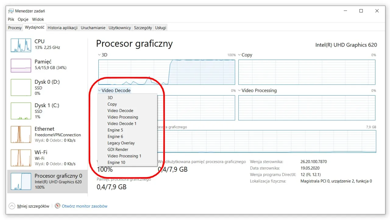 Menedżer urządzeń Windows karta graficzna