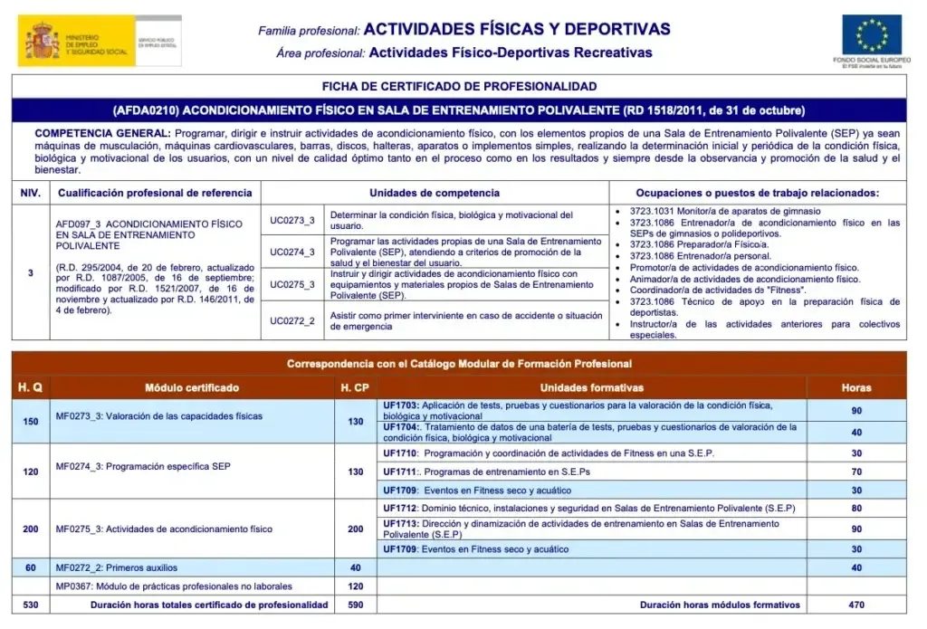 Mapa de requisitos legales para ser entrenador personal en España