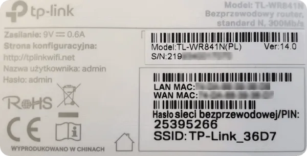 naklejka router hasło logowania
