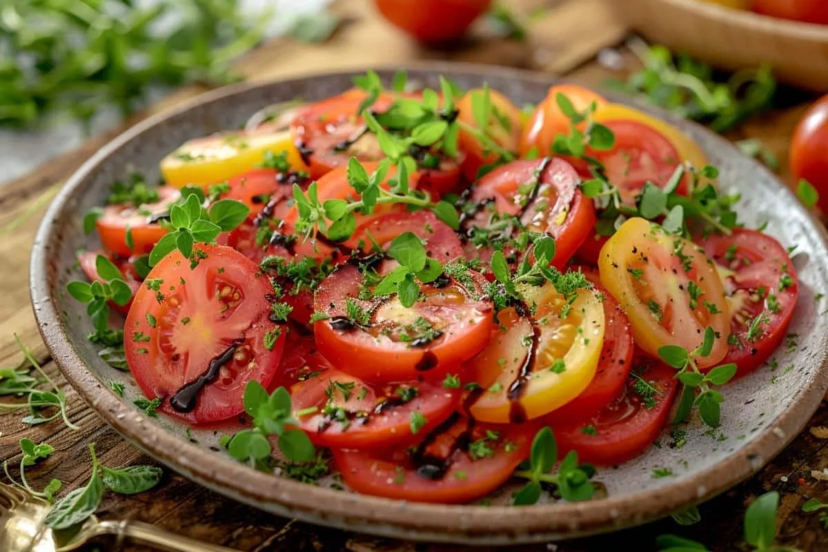 Ingr&eacute;dients pour salade de tomates classique