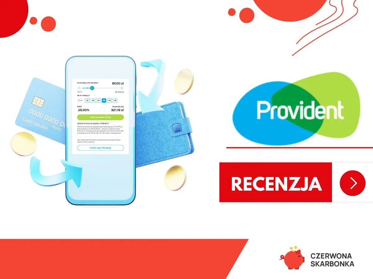 Czy Provident sprawdza BIK? Na ekranie telefonu widzimy symulację pożyczki, kartę i portfel.