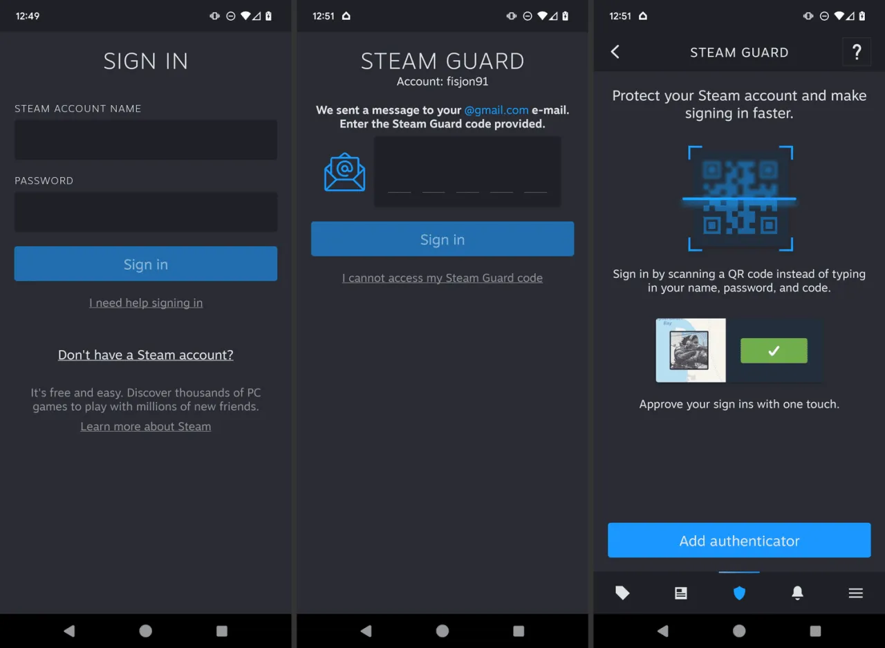 Steam Guard mobile app menu screenshot