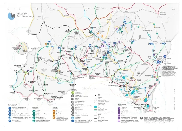 Mapa szlaków górskich z zaznaczonymi zamknięciami