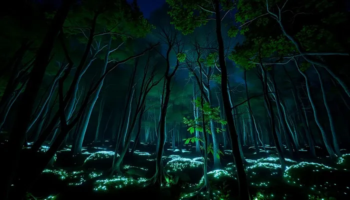 tajemniczy las nocą