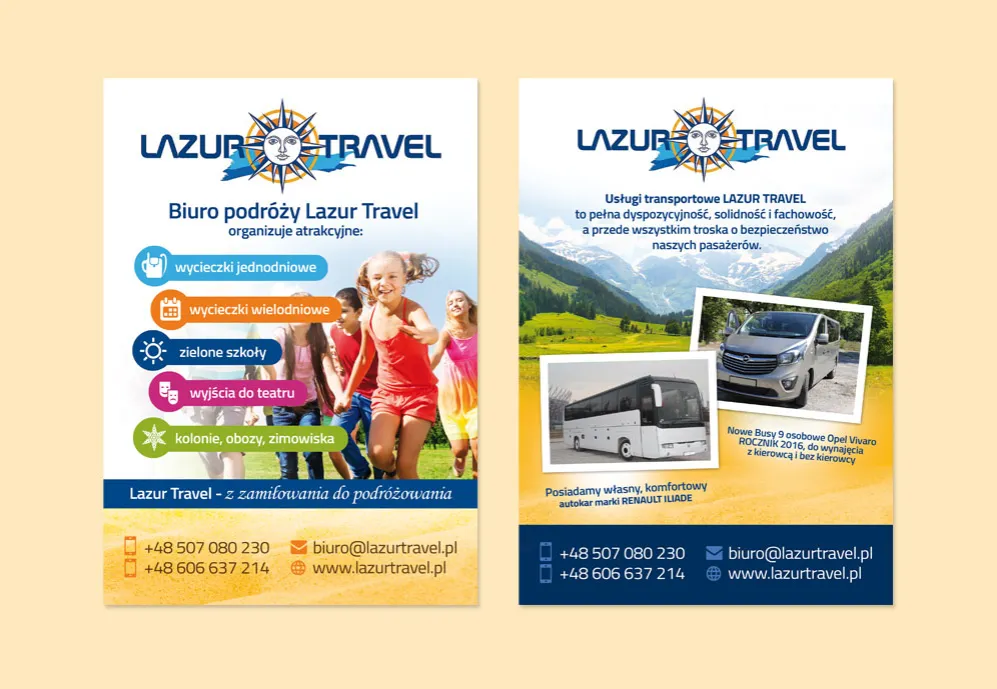 Przykładowa ulotka biura podr&oacute;ży z wyr&oacute;żnionymi elementami