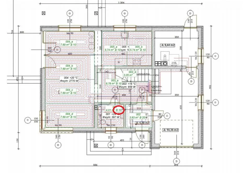 schemat rozstawu rur ogrzewania podłogowego w r&oacute;żnych pomieszczeniach