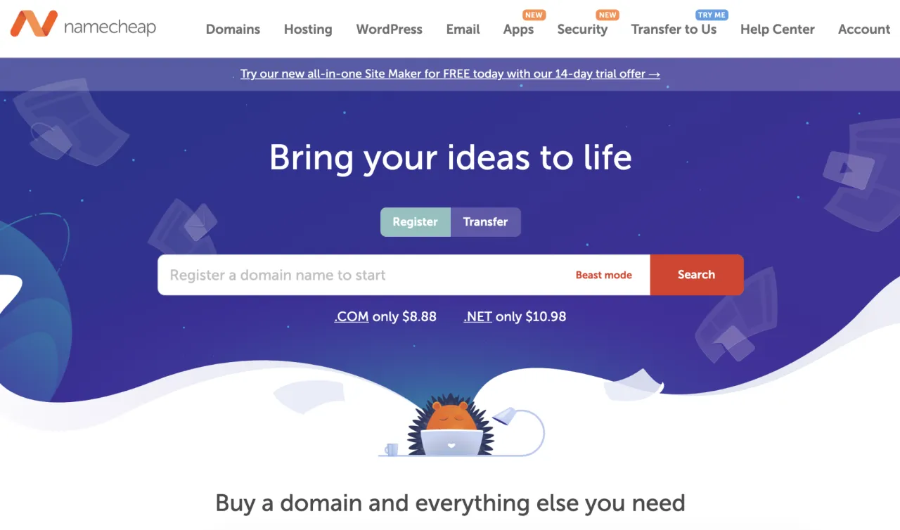 Interfejs wyszukiwarki domen rejestratora