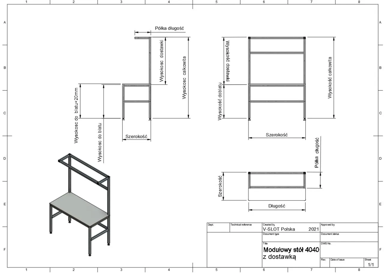 Szkic i wymiary stołu DJ-skiego