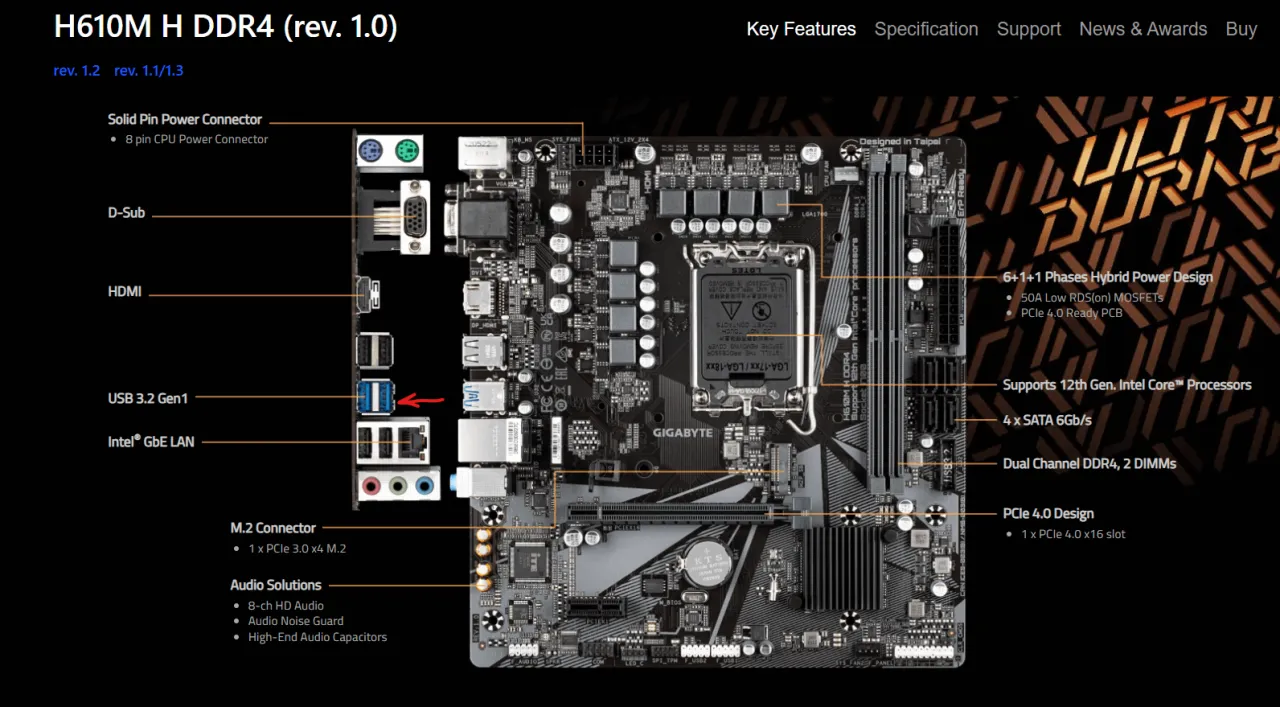 Płyta gł&oacute;wna Gigabyte H610M H DDR4 z portem USB 3.2 Gen 1, HDMI, LAN i złączem M.2.