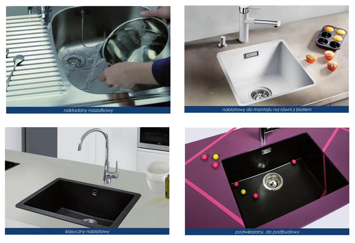 R&oacute;żne rodzaje montażu zlewozmywak&oacute;w: nakładany, nablatowy, podbudowy. Dowiedz się, jak zamontować zlewozmywak nakładany.