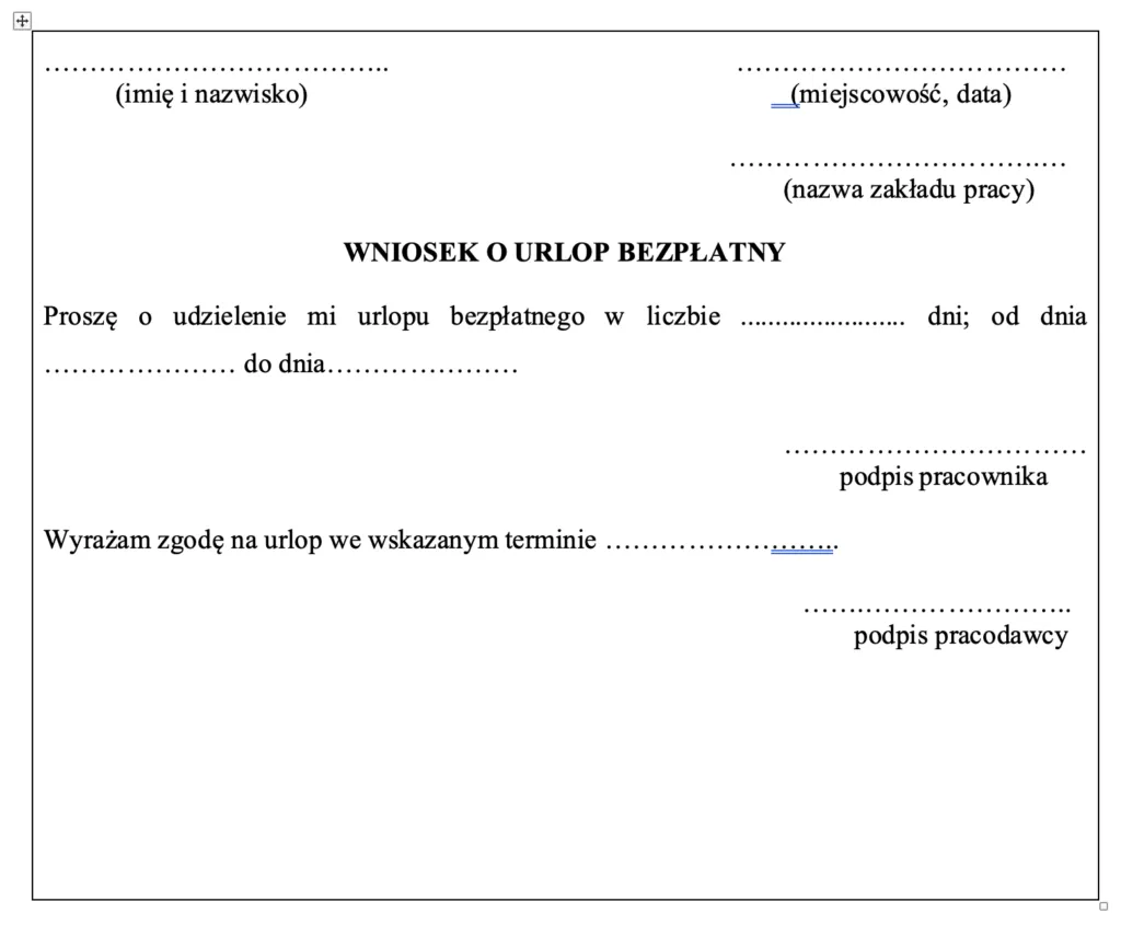 wzór wniosku o urlop bezpłatny