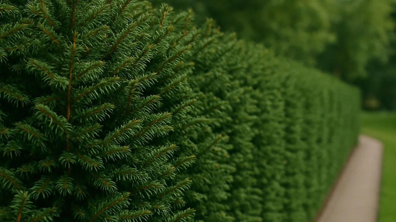 gęsty żywopłot iglasty zimozielony