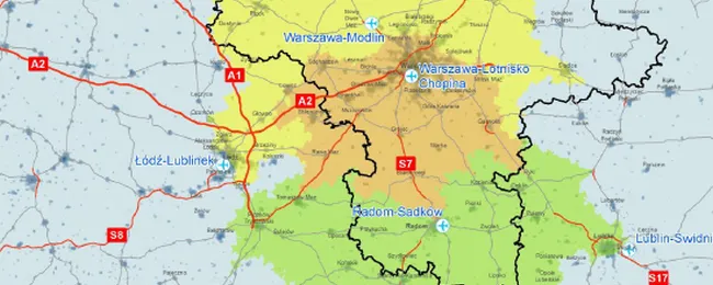 Mapa lotnisk Mazowsze Okęcie Modlin Radom