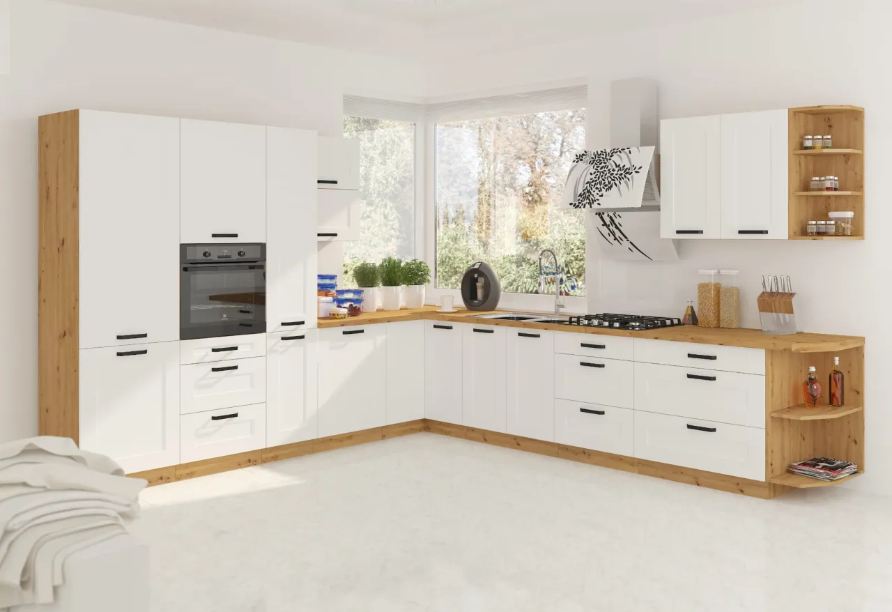 Dobrze zorganizowane górne szafki kuchenne z pojemnikami