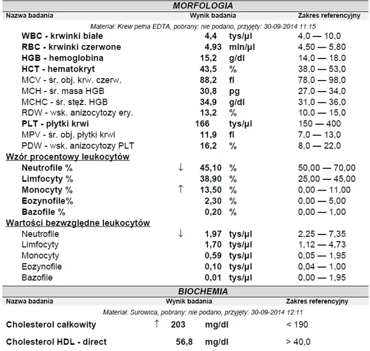 osoba zaniepokojona wynikami badań krwi, lekarz omawiający wyniki