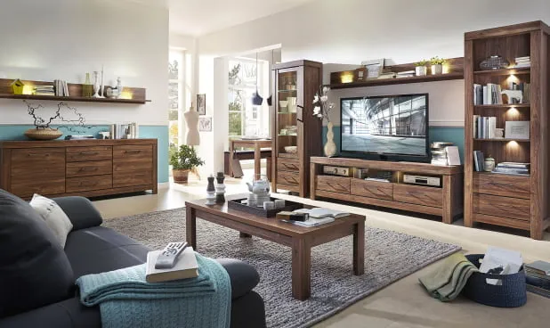 nowoczesny salon ciemne meble modne kolory ścian