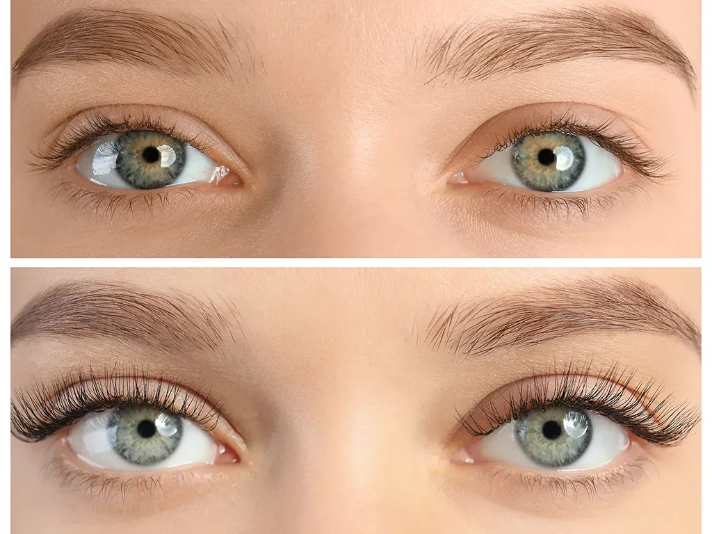 rzęsy w kępkach przed i po aplikacji