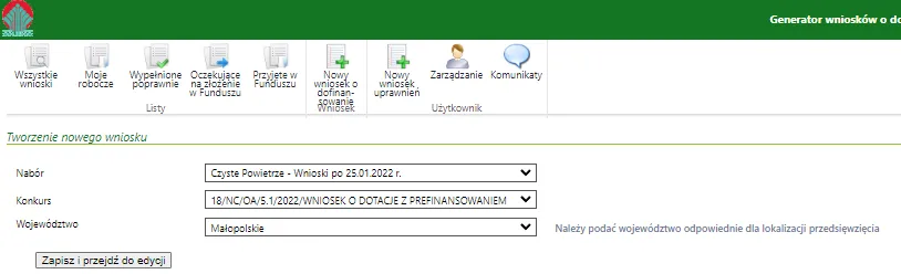 Strona główna Generatora Wniosków o Dofinansowanie Czyste Powietrze GWD