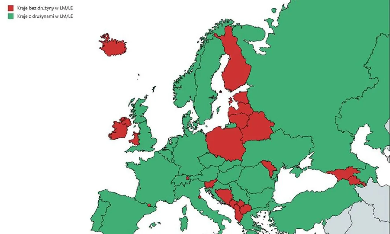 Mapa Europy z zaznaczonymi krajami top 5 lig piłkarskich