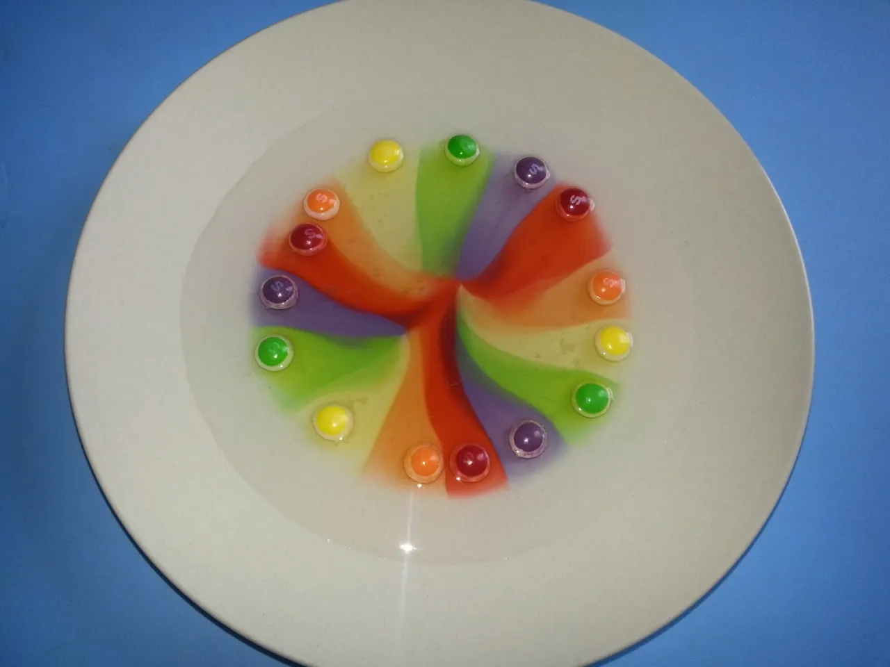 Eksperyment Tęcza na talerzu z cukierków Skittles