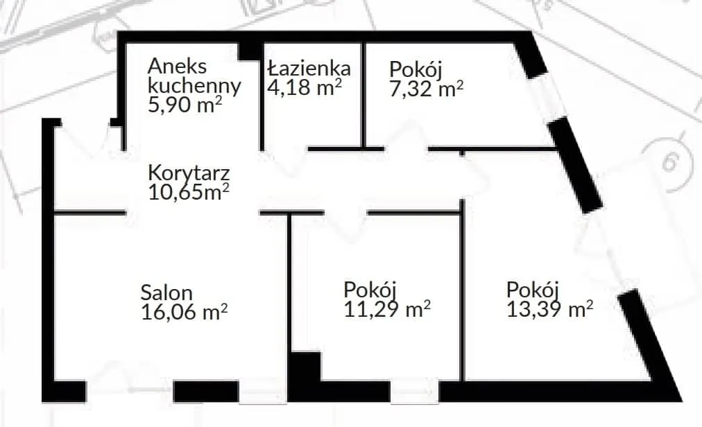 Rzuty mieszkań M2 z osobną kuchnią i aneksem