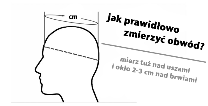 Osoba mierząca obw&oacute;d głowy do kasku motocyklowego