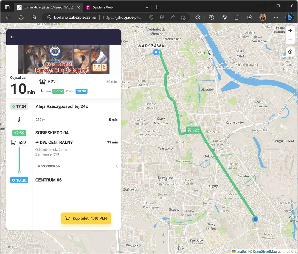 Aplikacja Jakdojade interfejs
