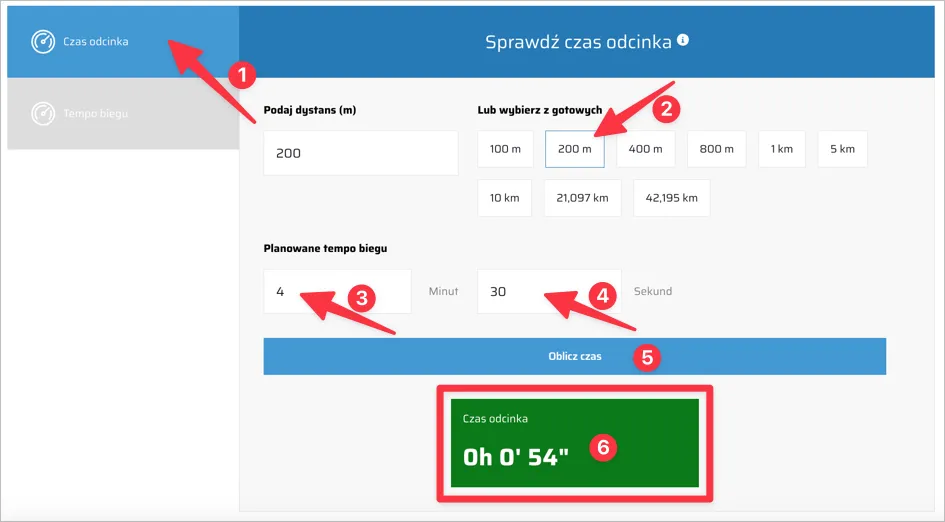 kalkulator biegowy interfejs