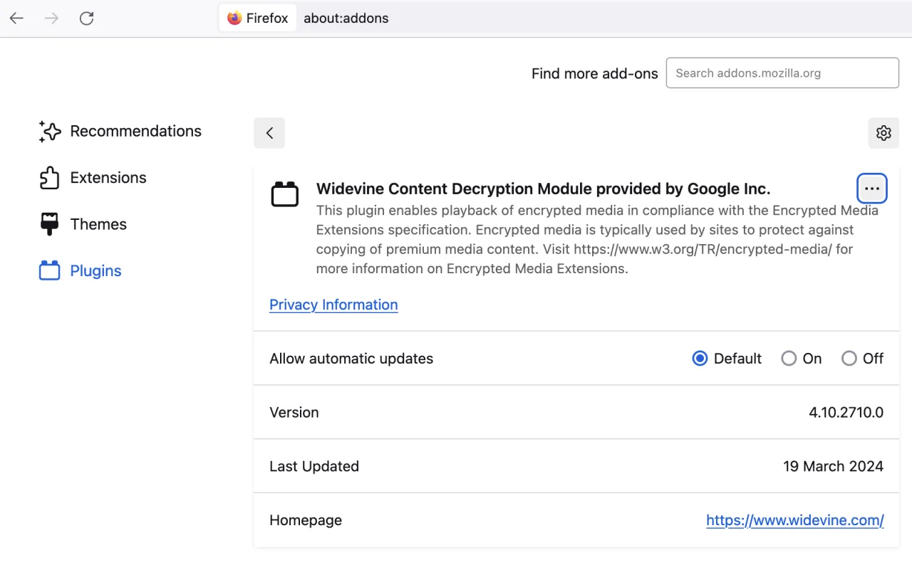 firefox ustawienia drm widevine
