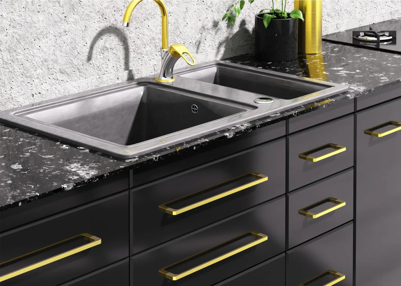 modne uchwyty do mebli kuchennych, złote uchwyty, czarne uchwyty, uchwyty ceramiczne