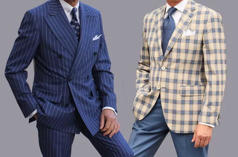 Mężczyzna w niebieskiej marynarce i koszuli w prążek