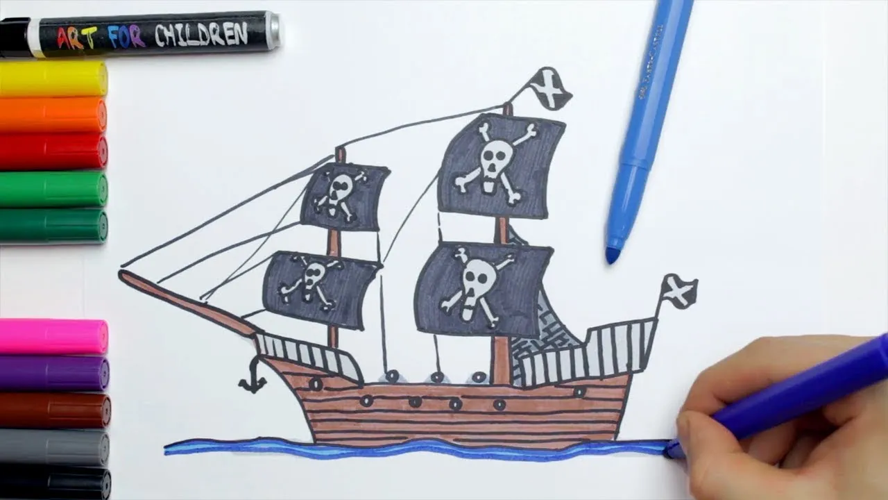 einfaches piratenschiff zeichnung f&uuml;r kinder