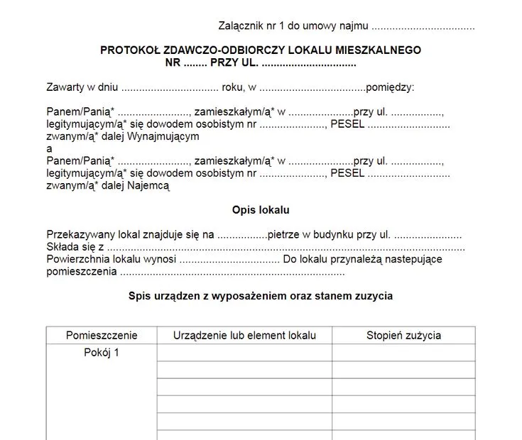 protokół zdawczo-odbiorczy mieszkania przykład