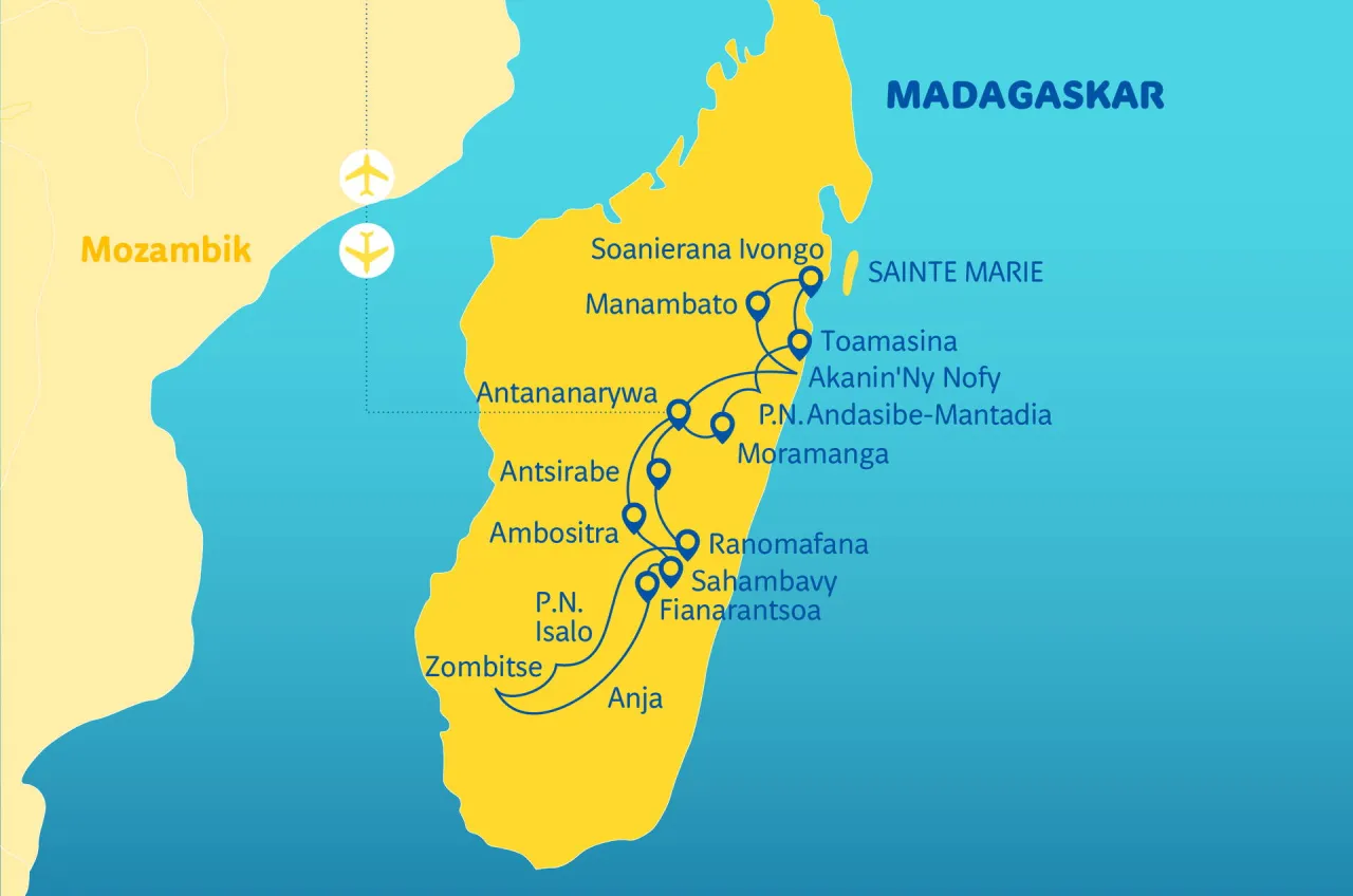 Mapa lotów Polska Madagaskar z przesiadkami