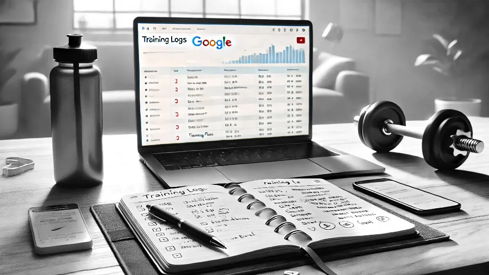 osoba analizująca plan treningowy na laptopie