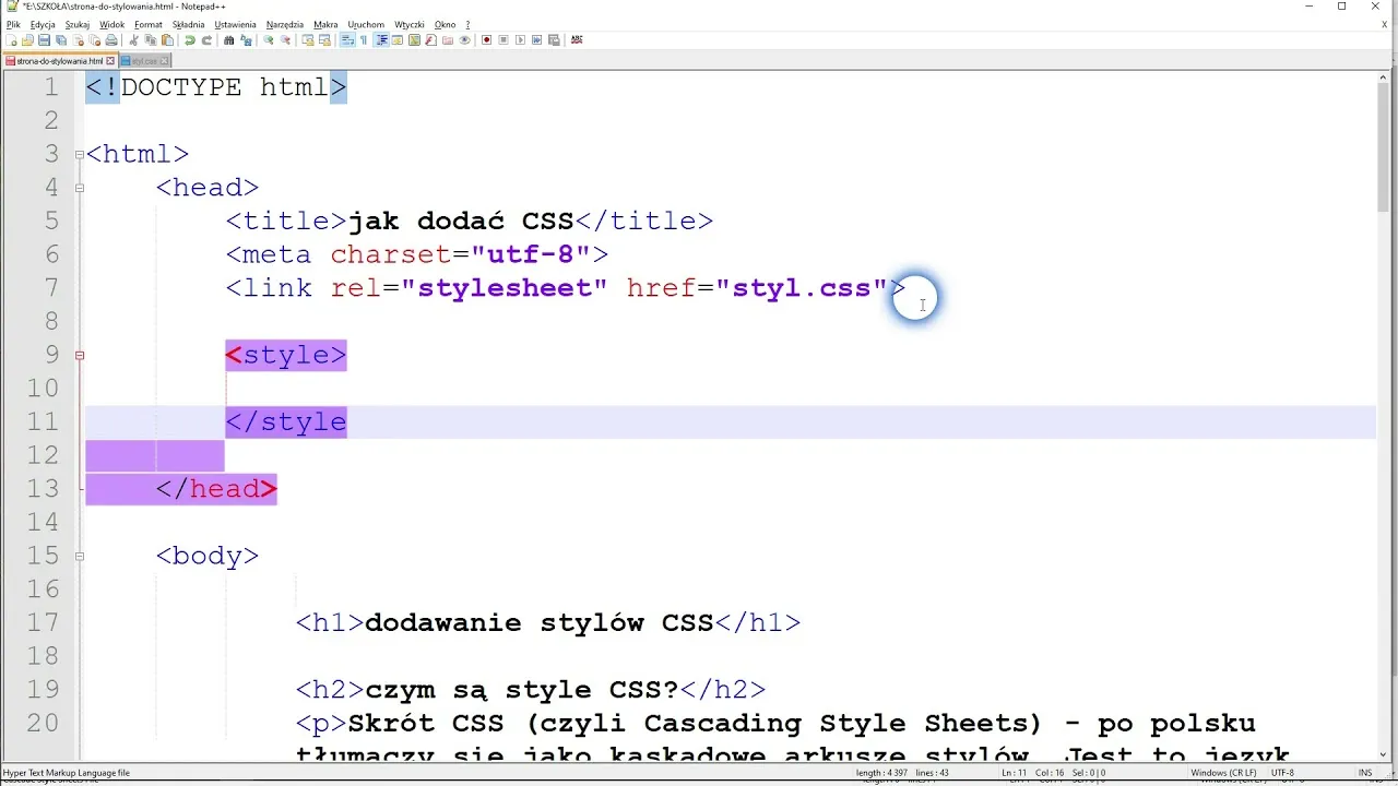 Trzy metody łączenia CSS z HTML schemat