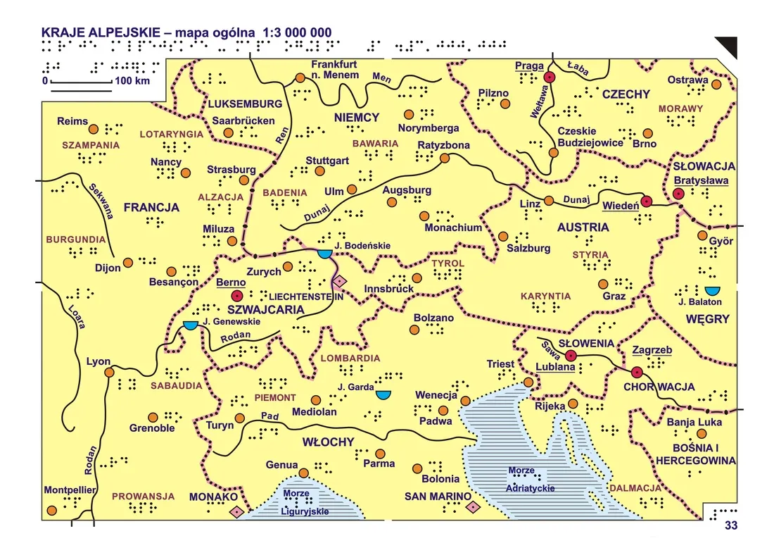 Mapa Alp z zaznaczonymi krajami