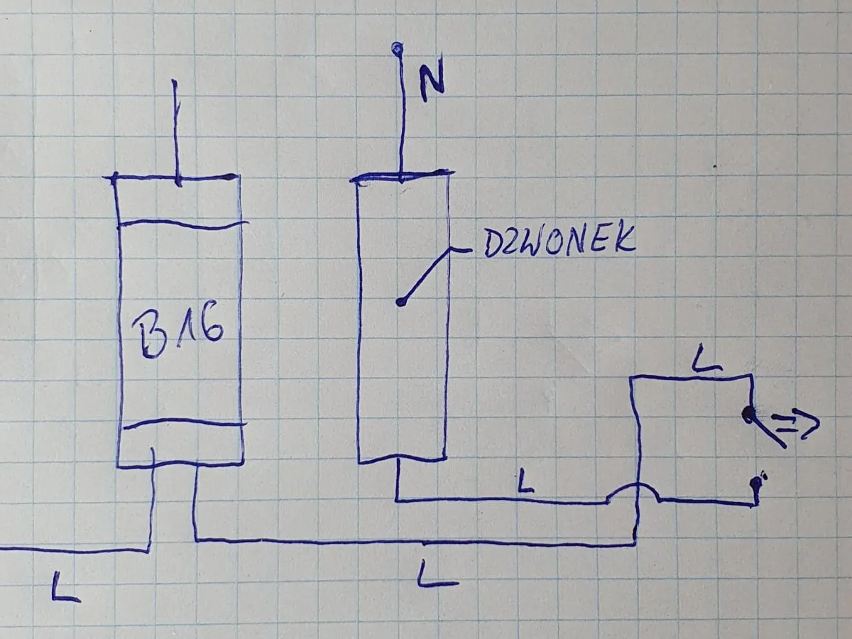 Schemat podłączenia dzwonka modułowego w rozdzielni
